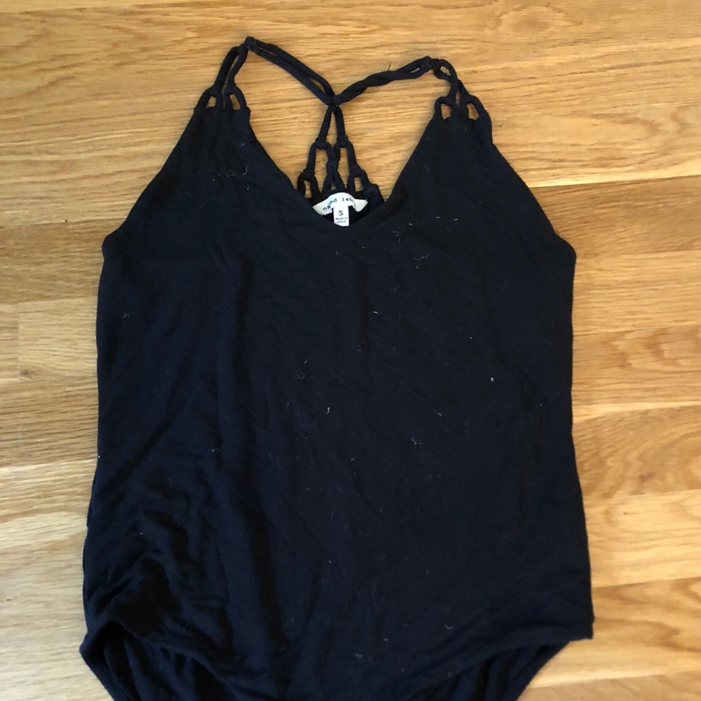 Black Bodysuit with loose knit shoulders size s